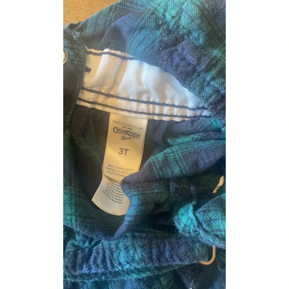 OshKosh B'gosh Vestbak Jumper Overall Dress Kids Size 3T Blue Green Plaid Cotton